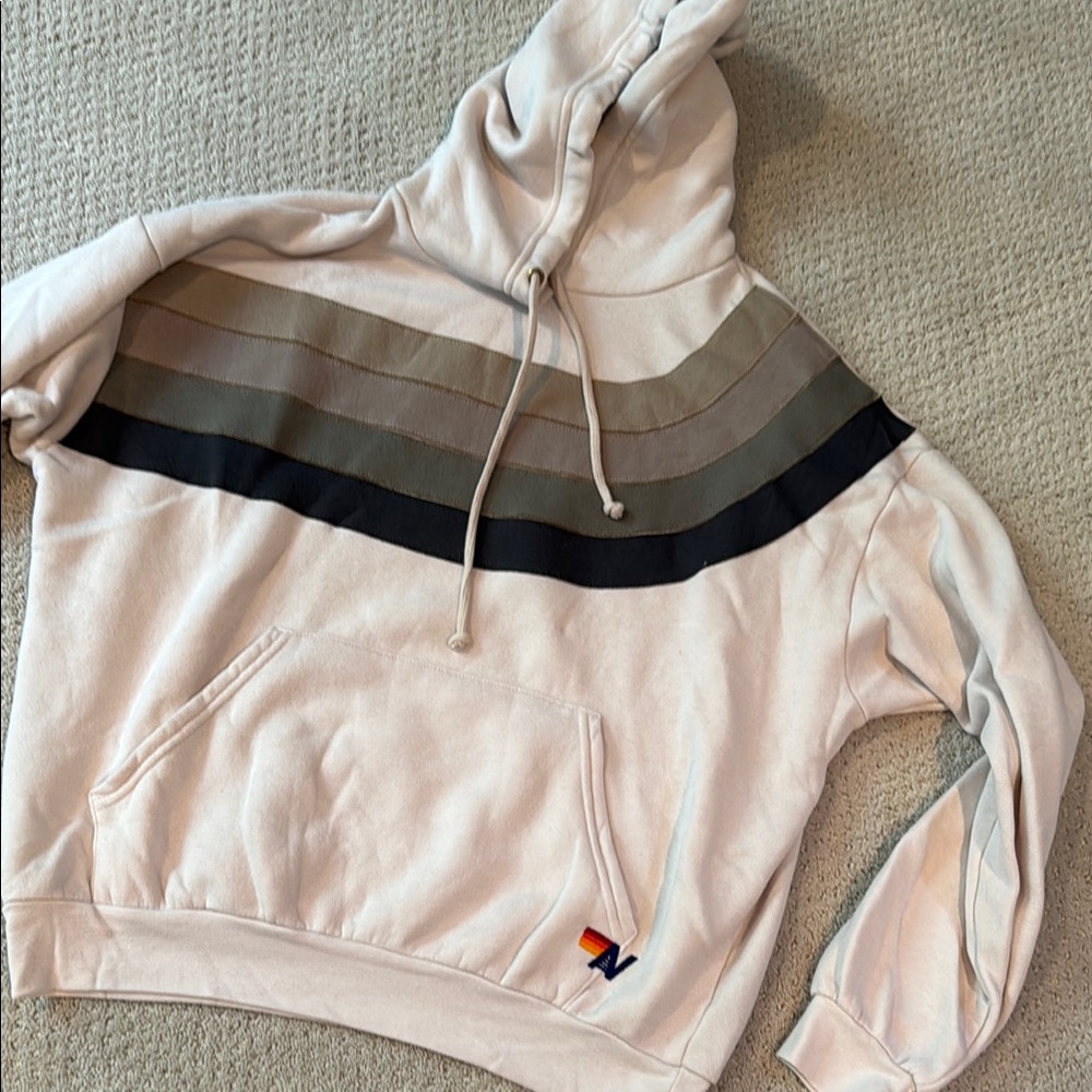 Aviator Nation wave stripe 4 pullover -relaxed hoodie- Dove/charcoal size XS